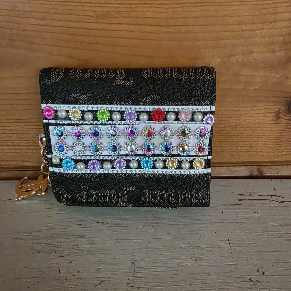 NWOT Juicy Couture Coin Card Wallet With Keychain Bedazzled Embellished Jeweled